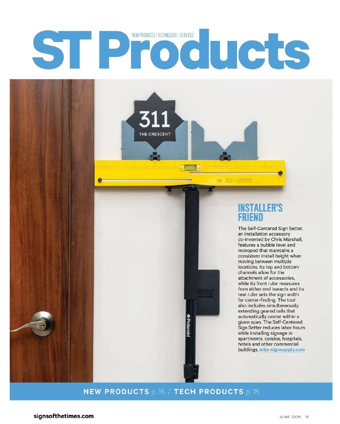 Signs of the Times, June 2026, page 15: Installer's Friend, featuring the Self-Centered Sign Setter